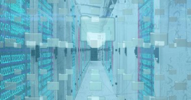 Bilgisayar sunucusuyla teknoloji odasında çevrimiçi güvenlik kilidi ve veri işleme resmi. dijital arayüz küresel bağlantı ve dijital olarak oluşturulan iletişim konsepti.