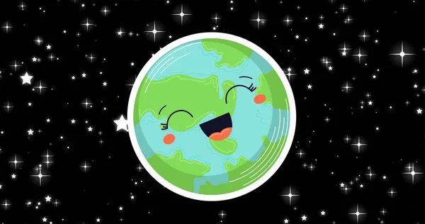 星空を背景にした笑いの地球の構成 地球の保全と地球の日の概念をデジタルで — ストック写真