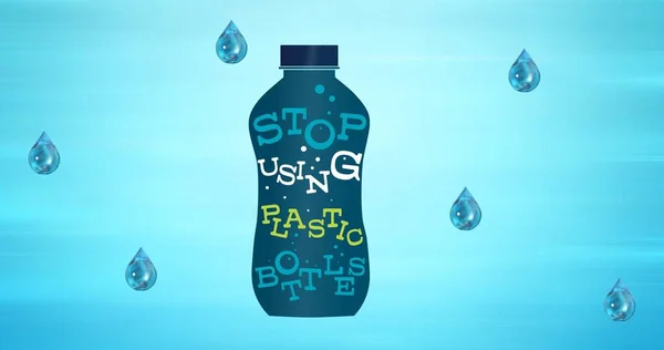 Komposisi Teks Ekologi Plastik Pada Botol Dengan Tetesan Pada Latar — Stok Foto