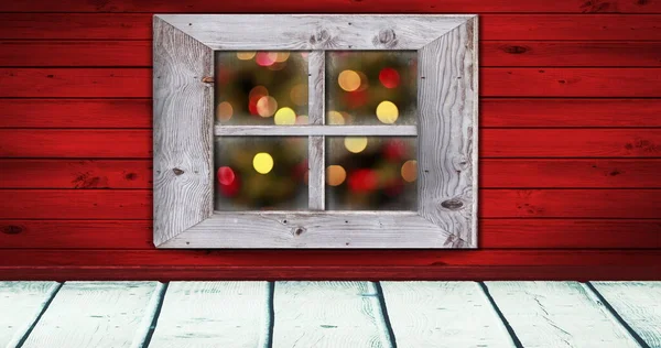 Imagem Luzes Cintilantes Fadas Natal Vistas Através Janela Com Paredes — Fotografia de Stock