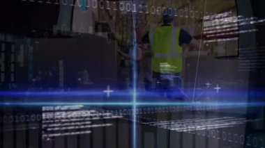 Teslimatçı üzerinde veri işleme animasyonu. küresel gönderim ve bağlantılar konsepti dijital olarak oluşturulmuş video.