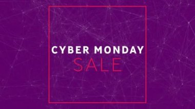 Bağlantı ağları üzerinden siber pazartesi satışı metninin animasyonu. küresel çevrimiçi satış, alışveriş ve bağlantılar konsepti dijital olarak oluşturulmuş video.