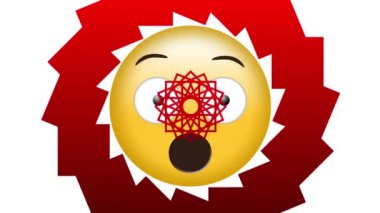 Kırmızı kaleydoskopik hareketler üzerinde korkmuş emoji ikonu animasyonu. küresel sosyal medya ve iletişim konsepti dijital olarak oluşturulmuş video.