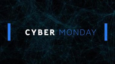 Bağlantı ağları üzerinden siber pazartesi satışı metninin animasyonu. küresel çevrimiçi satış, alışveriş ve bağlantılar konsepti dijital olarak oluşturulmuş video.