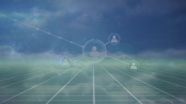 Mavi arkaplandaki bağlantı ağının canlandırılması. küresel sosyal medya, bağlantılar ve dijital arayüz konsepti dijital olarak oluşturulmuş video.