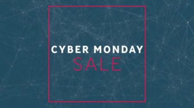 Bağlantı ağları üzerinden siber pazartesi satışı metninin animasyonu. küresel çevrimiçi satış, alışveriş ve bağlantılar konsepti dijital olarak oluşturulmuş video.