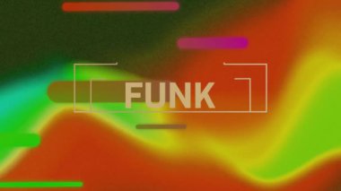 Renkli arkaplanda funk metnin canlandırması. Sosyal medya ve iletişim arayüzü kavramı dijital olarak oluşturulmuş video.