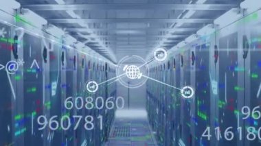 Bilgisayar sunucuları üzerinden bağlantı ağının animasyonu. küresel bağlantılar, dijital arayüz, teknoloji ve ağ konsepti dijital olarak oluşturulmuş video.