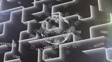 Karanlık arka planda bağlantı ağının ve veri işleme ağının animasyonu. küresel internet güvenliği, dijital arayüz ve bağlantılar konsepti dijital olarak oluşturulmuş video.