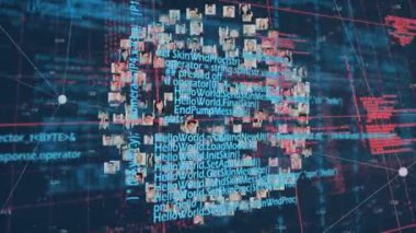Veri işlemenin animasyonu ve grind üzerinden bağlantı ağlarının animasyonu. küresel internet güvenliği, dijital arayüz ve bağlantılar konsepti dijital olarak oluşturulmuş video.