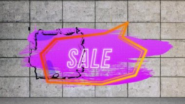 Soyut arkaplan üzerinde retro konuşma balonunda satış metninin animasyonu. Alışveriş, satış ve perakende konsepti dijital olarak oluşturulmuş video.