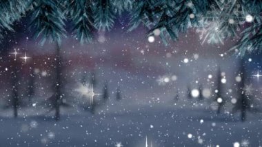 Kış manzarasına yağan karın animasyonu. Noel, gelenek ve kutlama konsepti dijital olarak oluşturuldu.