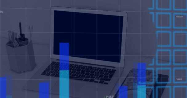 Animación Del Mapa Del Mundo Sobre Oficina Negocio Redes Conexiones — Vídeos de Stock