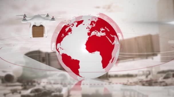 Animazione Rete Connessioni Drone Con Pacco Sopra Grembiule Aeroporto Spedizione — Video Stock