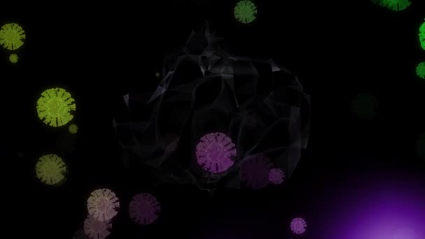 世界中を飛び回る19個の細胞のアニメーション グローバルCovid 19パンデミック医療サービスコンセプトデジタルで生成されたビデオ — ストック動画
