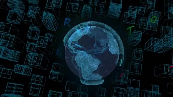 Karanlık Arka Planda Bağlantı Ağının Veri Işleme Ağının Animasyonu Küresel — Stok video