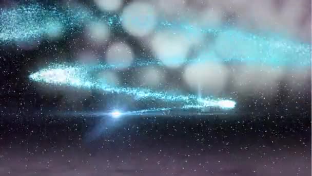 Animation Light Trails Snow Falling Black Background Christmas Tradition Celebration — Stock Video