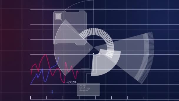 スコープスキャンによる財務データ処理のアニメーション グローバルビジネス デジタルインターフェース データ処理の概念デジタル生成されたビデオ — ストック動画