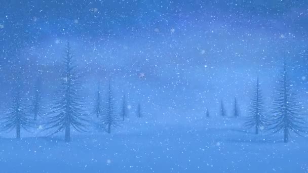 Animacja Śniegu Padającego Tle Krajobrazu Jodły Zimowej Koncepcja Świąt Bożego — Wideo stockowe