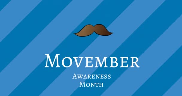 Animation Von Movember Awareness Monatstext Und Schnurrbart Auf Blauem Hintergrund — Stockvideo