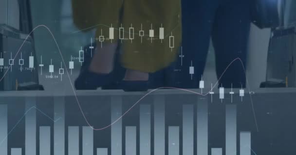 Animação Processamento Dados Financeiros Sobre Pessoas Negócios Usando Escada Rolante — Vídeo de Stock