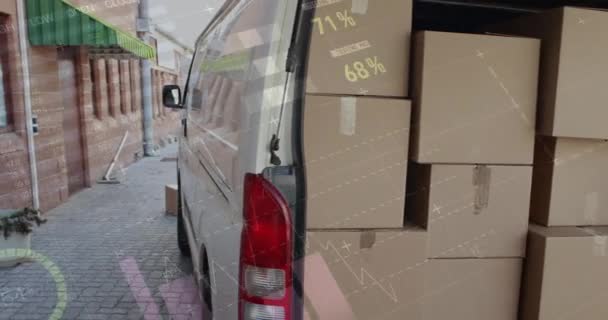 Animación Del Procesamiento Datos Sobre Cajas Embalaje Hombre Coche Concepto — Vídeo de stock