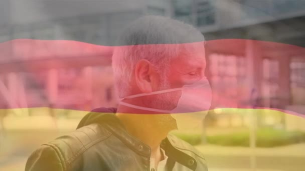 Изображение Германского Флага Над Человеком Маске Глобальный Шабаш Пандемия Концепции — стоковое видео