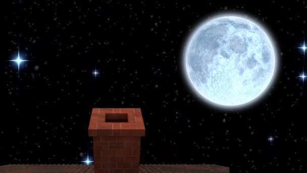 Animación Del Paisaje Navideño Invierno Con Chimenea Caída Nieve Luna — Vídeo de stock