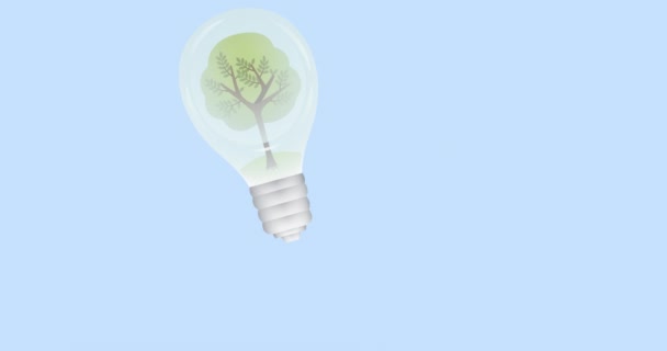 Animering Träd Glödlampa Blekblå Bakgrund Globalt Koncept För Bevarande Och — Stockvideo
