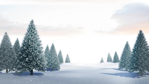 Animation Von Fallendem Schnee Über Bäumen Auf Weißem Hintergrund Weihnachten — Stockvideo