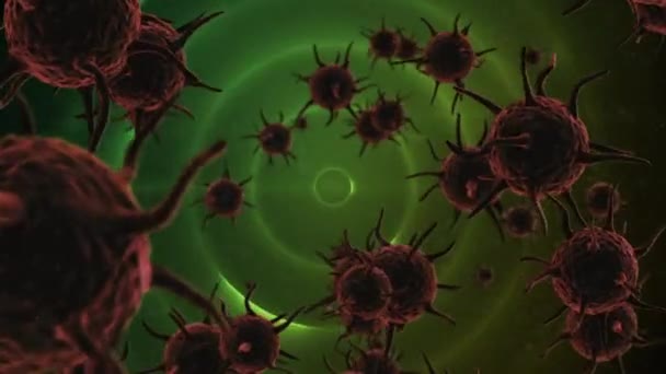 Animasi Virus Atas Lingkaran Merah Dan Jingga Konsep Kesehatan Global — Stok Video