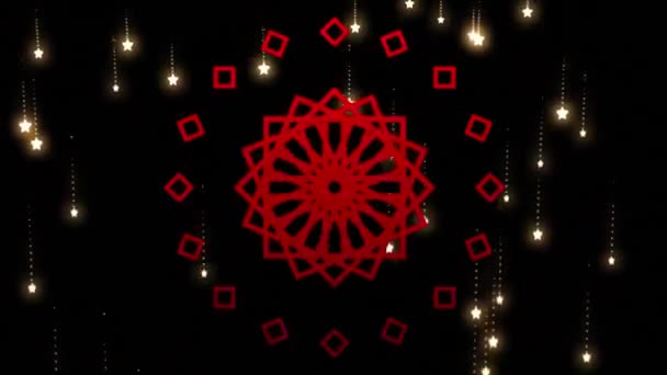 Animación Forma Caleidoscópica Roja Movimiento Cayendo Estrellas Brillantes Sobre Fondo — Vídeo de stock