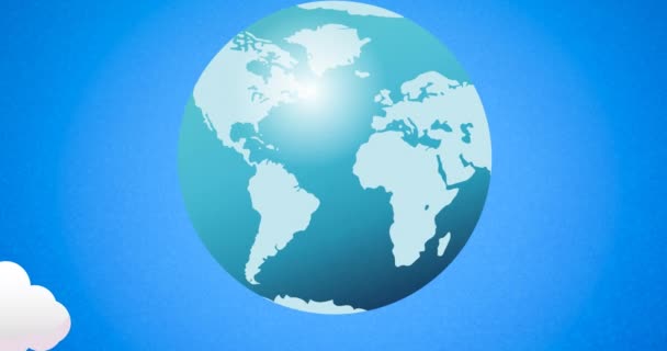 Animation Globe Bleu Blanc Sur Ciel Bleu Nuages Concept Global — Video
