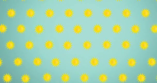 Animation Falling Multiple Yellow Suns Blue Background Global Conservation Green — Stock Video