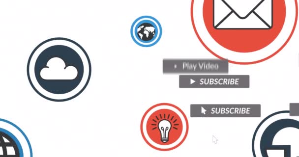 Animáció Közösségi Média Ikonok Fehér Háttér Közösségi Média Kommunikációs Interfész — Stock videók