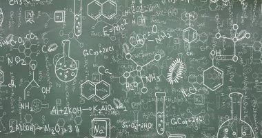 Tahtadaki matematiksel ve bilimsel çizimler ve formüllerin resmi. dijital arayüz küresel bağlantı ve dijital olarak oluşturulan bilim konsepti.