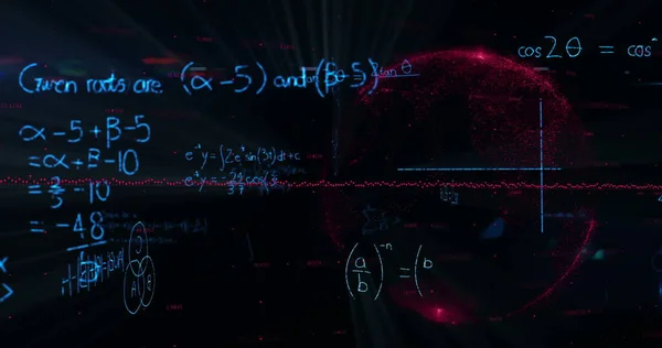 Digitales Bild Mathematischer Gleichungen Und Diagramme Die Sich Vor Schwarzem — Stockfoto