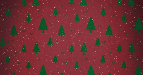 Image Green Christmas Fir Tree Pattern Snow Falling Christmas Celebration — Stock Photo, Image