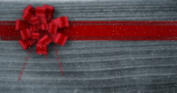 Noel Tahta Kurdeleye Düşen Kar Görüntüsü Noel Kutlaması Konsepti Dijital — Stok fotoğraf
