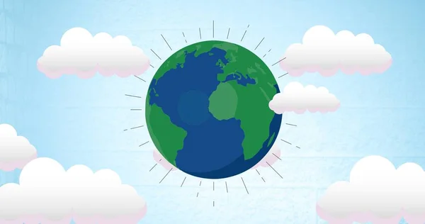 青い空と雲の背景に地球の組成 地球の保全と地球の日の概念をデジタルで — ストック写真