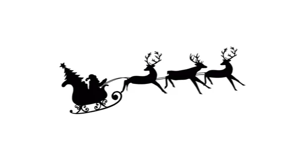 Image Black Silhouette Santa Claus Christmas Tree Sleigh Being Pulled — Stock Photo, Image