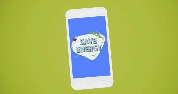 Zusammensetzung Des Energiespartextes Und Des Anlagenstecklogos Auf Blauem Smartphone Bildschirm — Stockfoto
