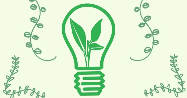 Samenstelling Van Bladeren Plant Gloeilamp Logo Lichtgroene Achtergrond Global Conservation — Stockfoto