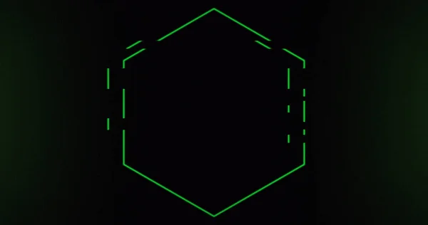Kép Zöld Neon Hatszög Villogó Sötét Háttér Technológia Energia Mozgás — Stock Fotó