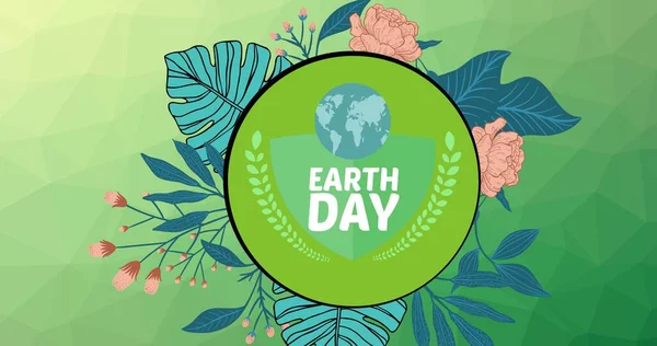 Zusammensetzung Von Earth Day Text Und Globus Logo Mit Blättern — Stockfoto