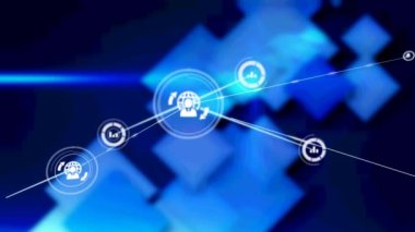 Mavi arkaplandaki bağlantı ağının canlandırılması. küresel iş, bağlantılar, veri işleme ve teknoloji konsepti dijital olarak oluşturulmuş video.