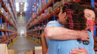 Depoda çalışan farklı insanların veri işleme animasyonları. küresel sevkiyat, dağıtım ve bağlantılar konsepti dijital olarak oluşturulmuş video.