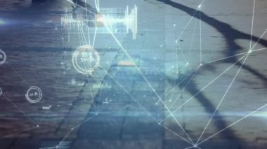 Asfalt üzerindeki bağlantı ağının animasyonu. küresel dijital arayüz, teknoloji ve bağlantılar konsepti dijital olarak oluşturulmuş video.
