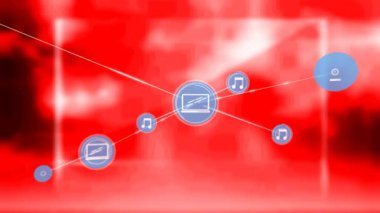 Kırmızı arkaplandaki bağlantı ağının canlandırılması. küresel iş, bağlantılar, veri işleme ve teknoloji konsepti dijital olarak oluşturulmuş video.