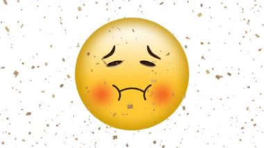 Konfetilerin düşmesi üzerine hasta emoji ikonu animasyonu. küresel sosyal medya ve iletişim konsepti dijital olarak oluşturulmuş video.